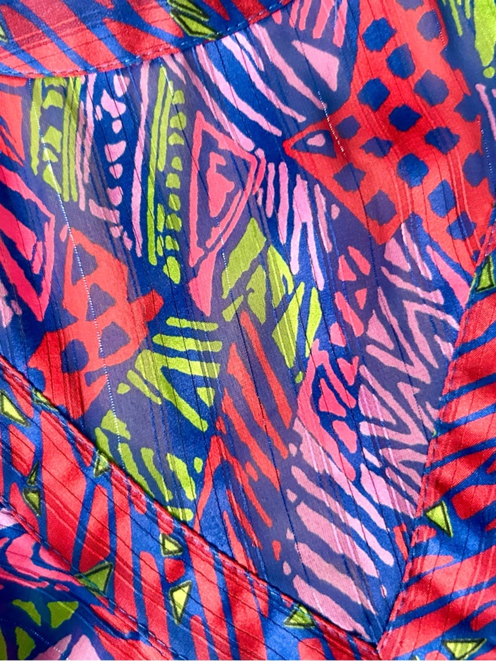 Vintage 80s Diane Freis Bold Multicolor Abstract Ruffle Drawstring Top, Size L - Picture 6 of 17